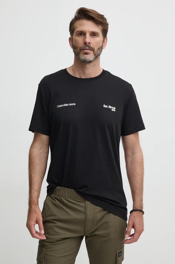 Bavlněné tričko Calvin Klein Jeans kulatý černá J30J326867