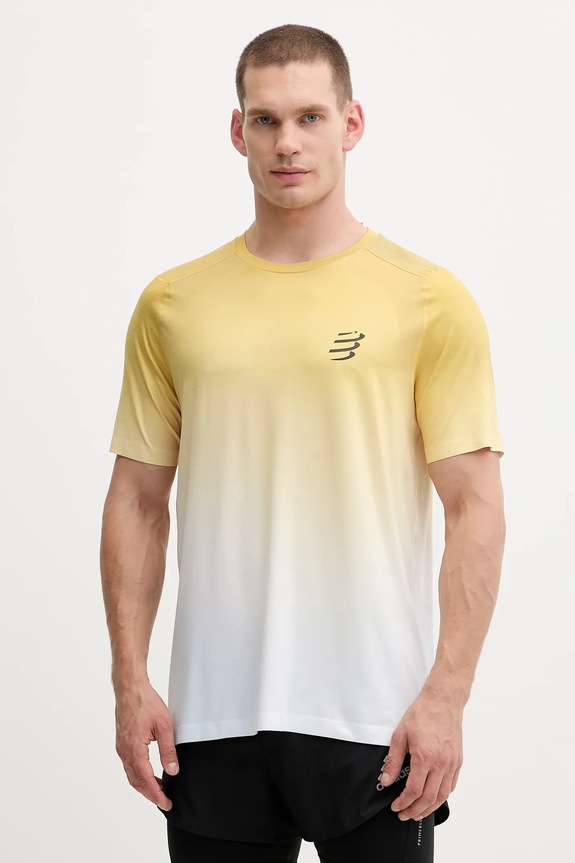 Μπλουζάκι για τρέξιμο Compressport Performance κανονικό κίτρινο ATSM492
