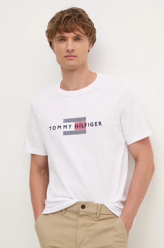 Bavlnené tričko Tommy Hilfiger nášivka biela MW0MW36455