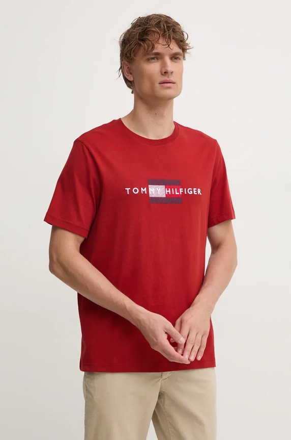 Tommy Hilfiger t-shirt bawełniany czerwony MW0MW36455