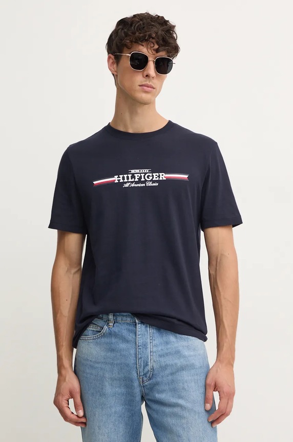 Tričko Tommy Hilfiger potlač tmavomodrá MW0MW36480