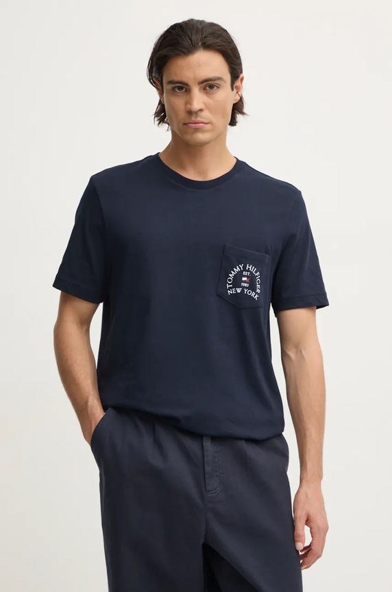 Tommy Hilfiger pamut póló pamut sötétkék MW0MW36481
