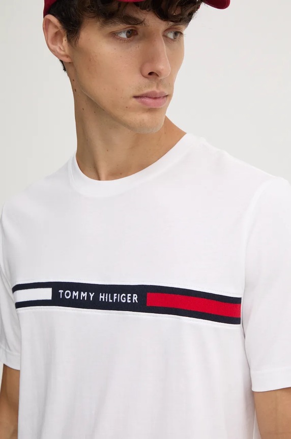 Βαμβακερό μπλουζάκι Tommy Hilfiger λευκό MW0MW36498