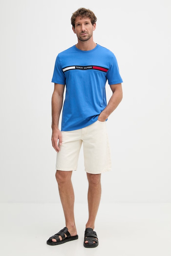 Tommy Hilfiger kratka majica moška bombažna MW0MW36498 modra SS26