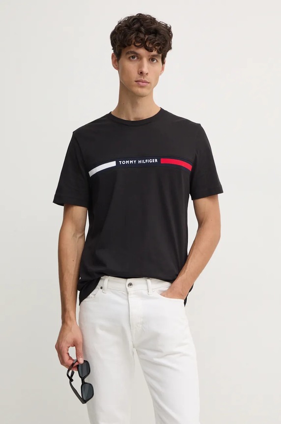 Tommy Hilfiger T-shirt ανδρικό βαμβακερό μαύρο MW0MW36498