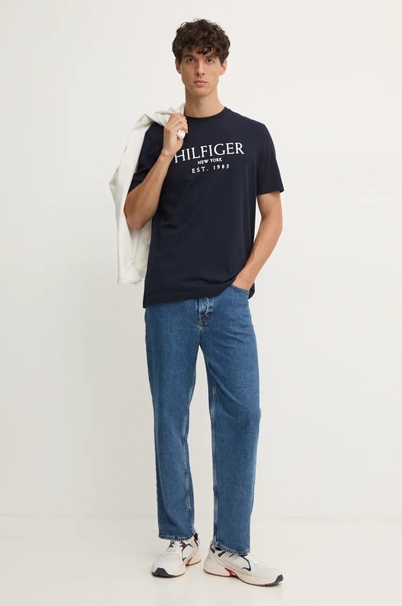 Bavlnené tričko Tommy Hilfiger MW0MW36499 tmavomodrá AW24