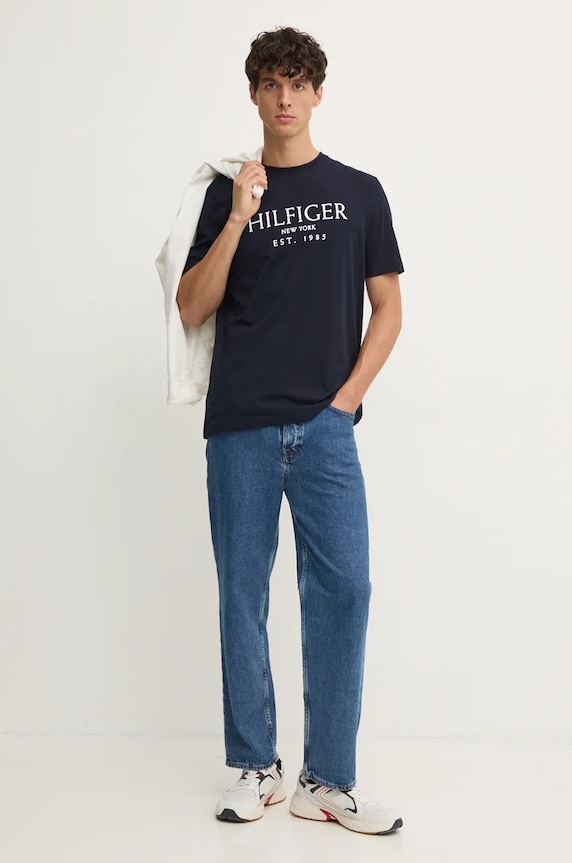 Bavlnené tričko Tommy Hilfiger MW0MW36499 tmavomodrá AW24