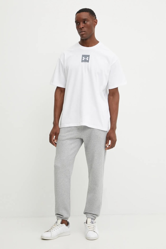Βαμβακερό μπλουζάκι Under Armour HW OS BOX 1386803 λευκό SS25