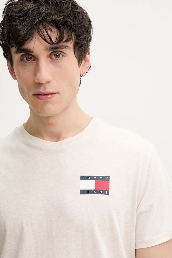 Tommy Jeans tričko pánske bavlnené béžová DM0DM20740