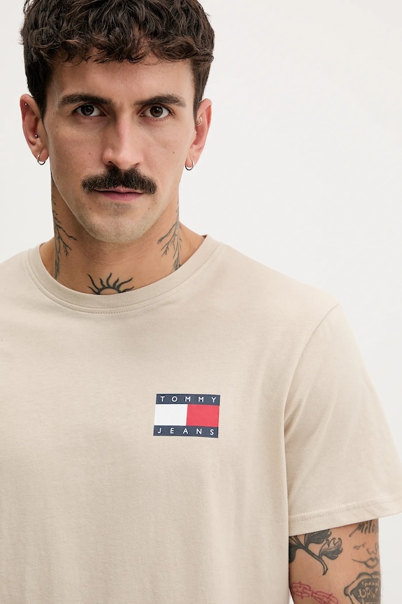 Tommy Jeans T-shirt ανδρικό βαμβακερό μπεζ DM0DM20740