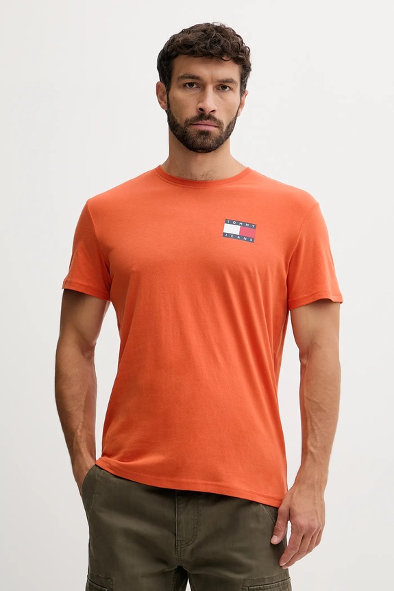 Tommy Jeans t-shirt męski bawełniany nadruk pomarańczowy DM0DM20740