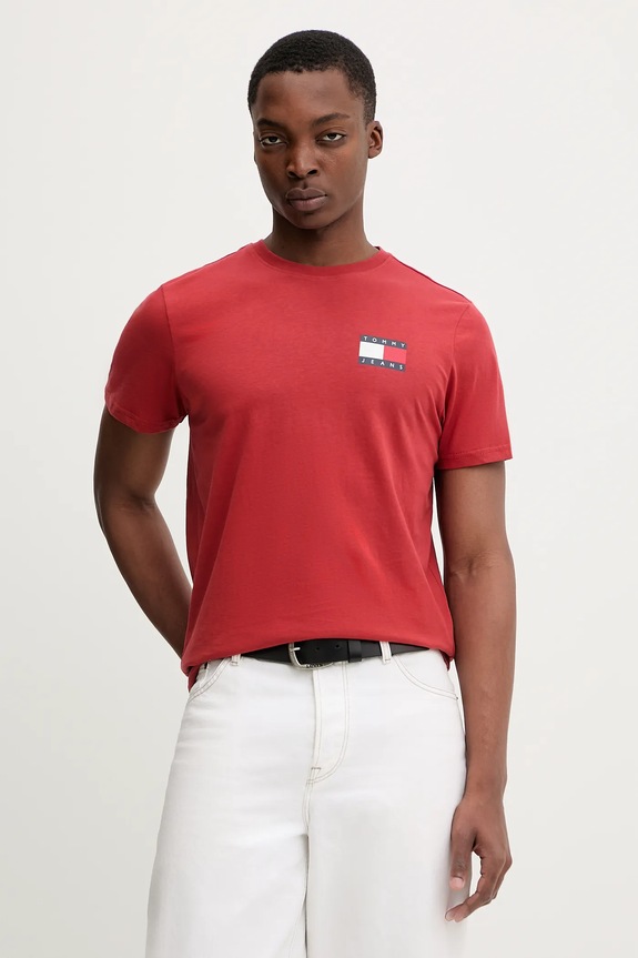 Tommy Jeans tricou bărbați din bumbac print rosu DM0DM20740