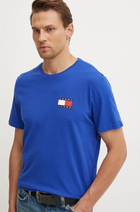 Tommy Jeans tričko pánské bavlněné potisk modrá DM0DM20740