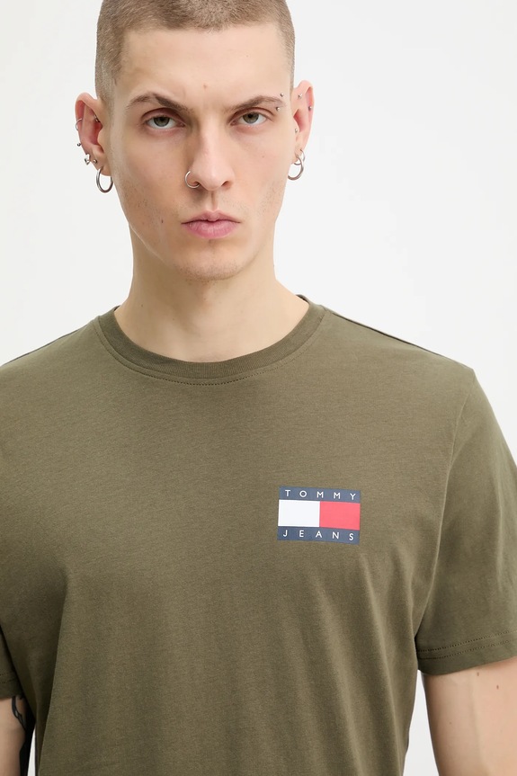 Tommy Jeans тениска мъжки от памук зелен DM0DM20740