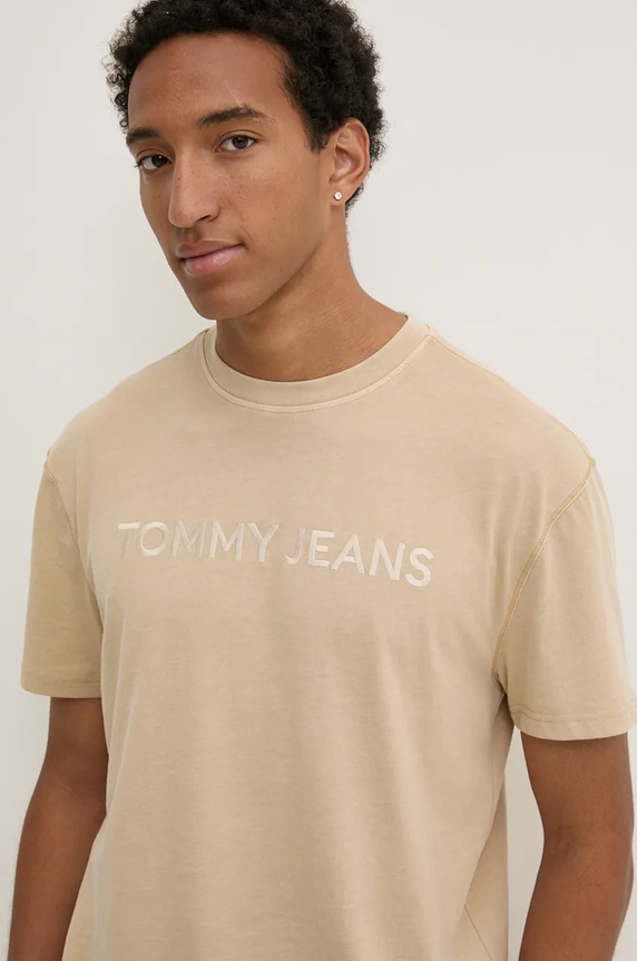 Bavlněné tričko Tommy Jeans béžová DM0DM20754
