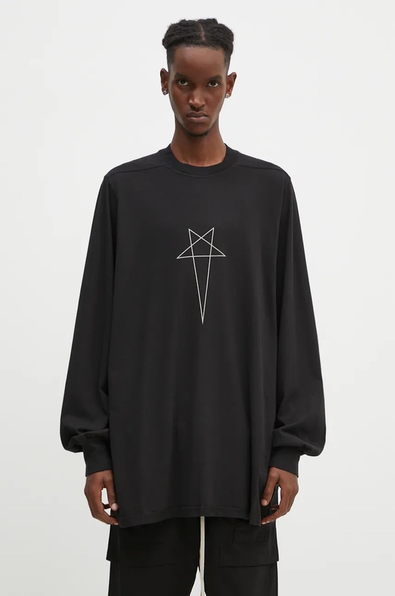 Rick Owens cotton longsleeve top Jumbo Longsleeve T relaxed black DU02D2261.RNEP3