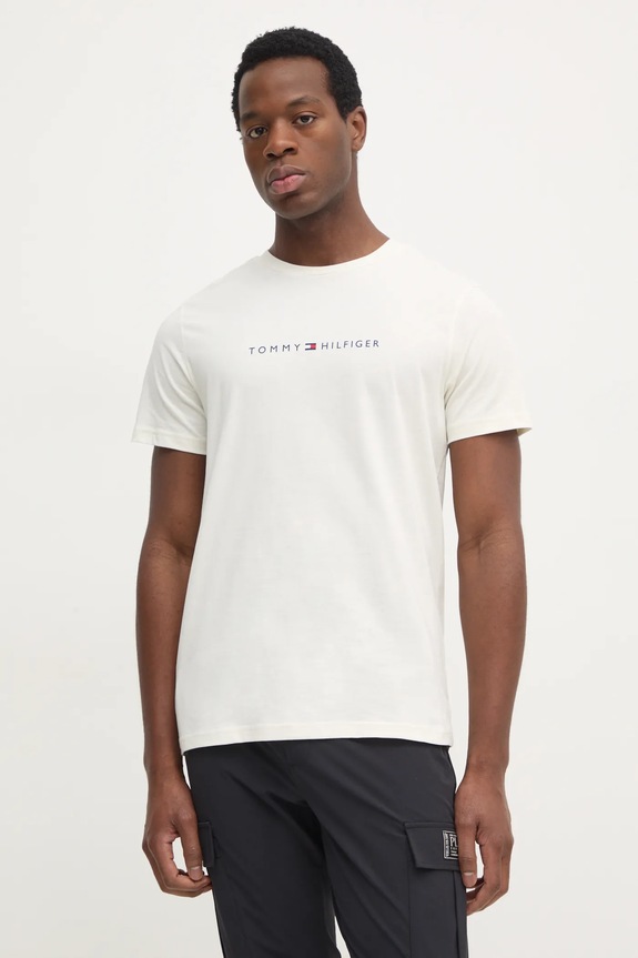 Tommy Hilfiger t-shirt bawełniany nadruk beżowy UM0UM03344