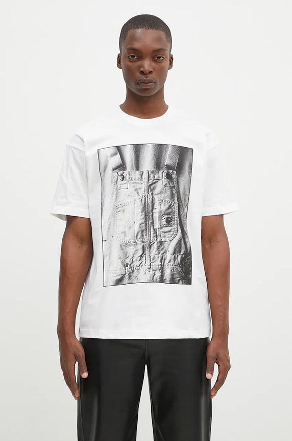 Carhartt WIP cotton t-shirt S/S BIB Overall Planet friendly white I033962.02XX