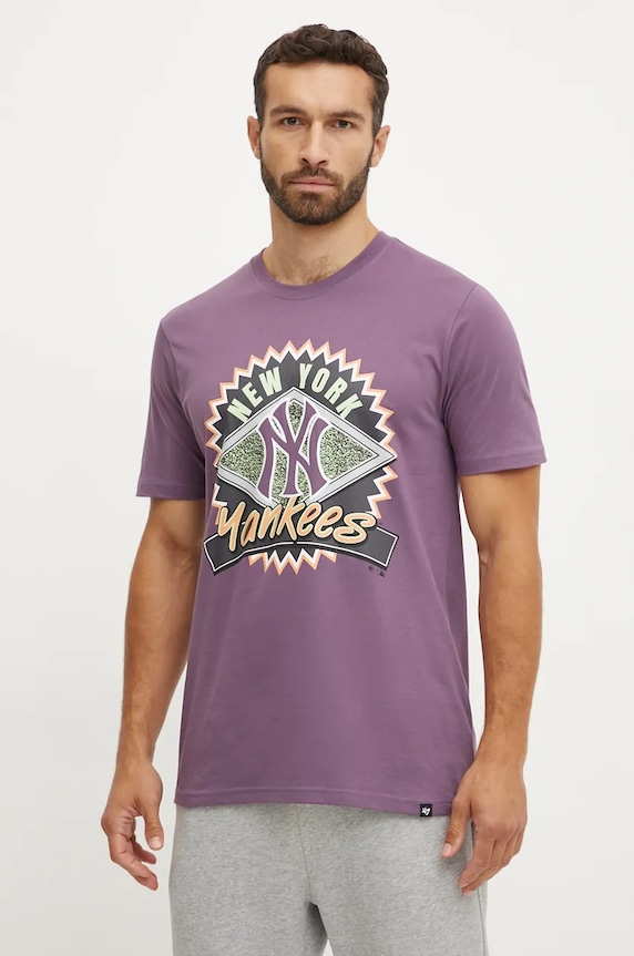 47 brand tricou din bumbac MLB New York Yankees print violet BB017TEMIME634148II