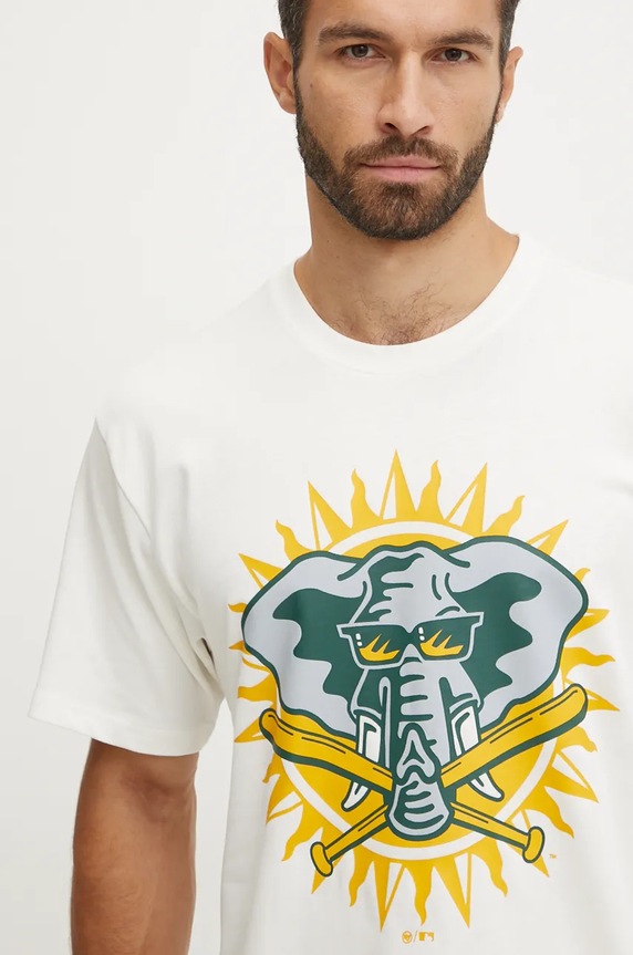 Bombažna kratka majica 47 brand MLB Oakland Athletics bež BC018TMYIHQ634063SS
