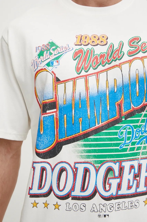 Бавовняна футболка 47 brand MLB Los Angeles Dodgers BU012TMYIHQ632869SS бежевий