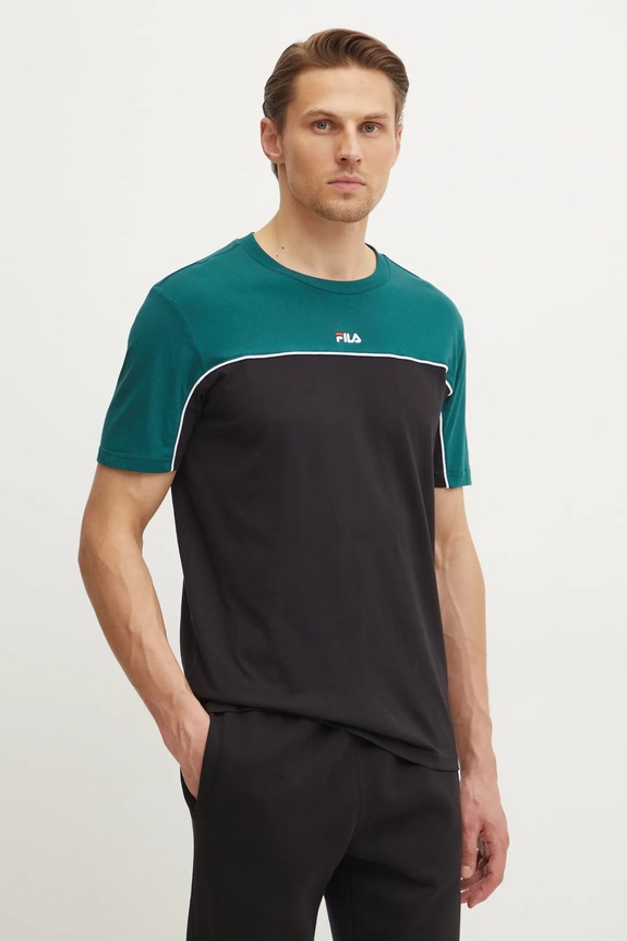 Βαμβακερό μπλουζάκι Fila Libatse εμπριμέ μαύρο FAM0784