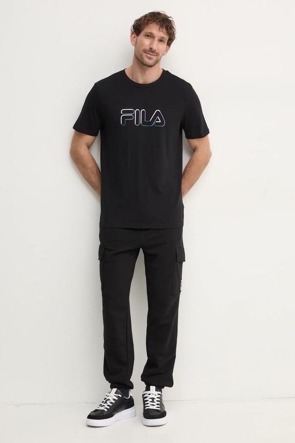 Βαμβακερό μπλουζάκι Fila Lauben FAM0789 μαύρο AW24