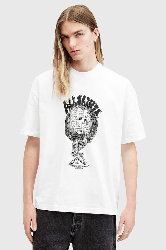 AllSaints t-shirt bawełniany BURDEN nadruk biały M021PB
