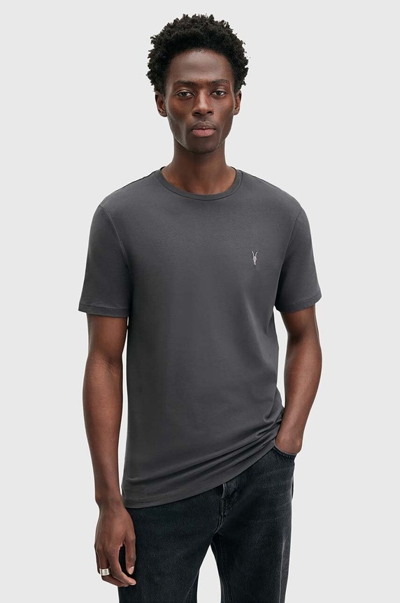 Bavlnené tričko AllSaints BRACE slim sivá M030JB