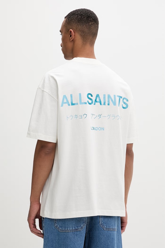 AllSaints T-shirt oversize męski bawełniany okrągły beżowy M071PB