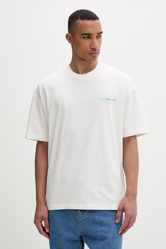 Odzież AllSaints T-shirt oversize męski bawełniany M071PB beżowy