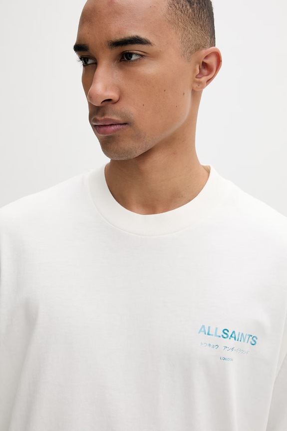 AllSaints T-shirt oversize męski bawełniany beżowy M071PB