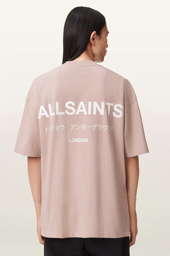 AllSaints tricou oversized bărbătesc din bumbac uni roz M071PB