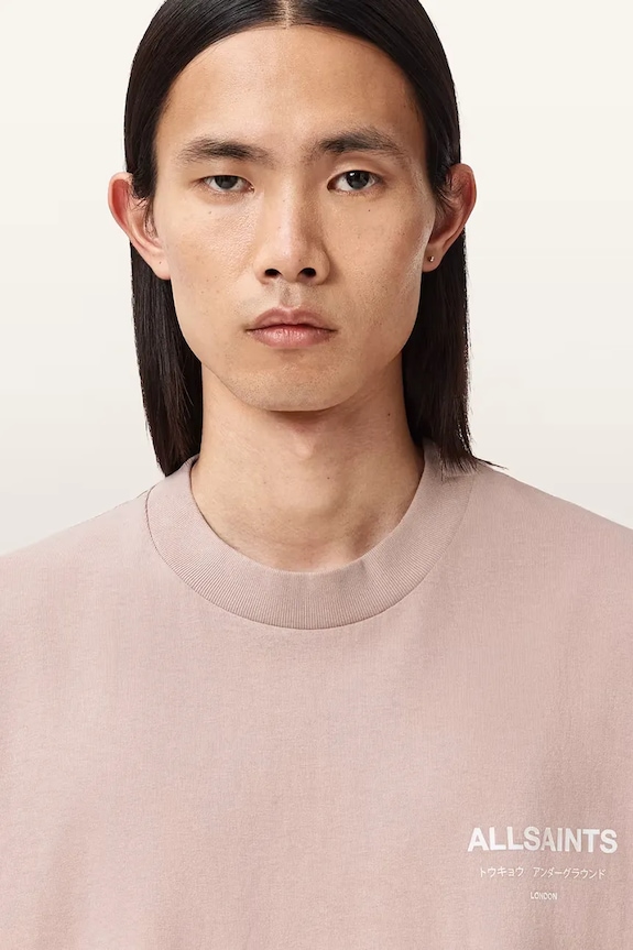 AllSaints tricou oversized bărbătesc din bumbac roz M071PB