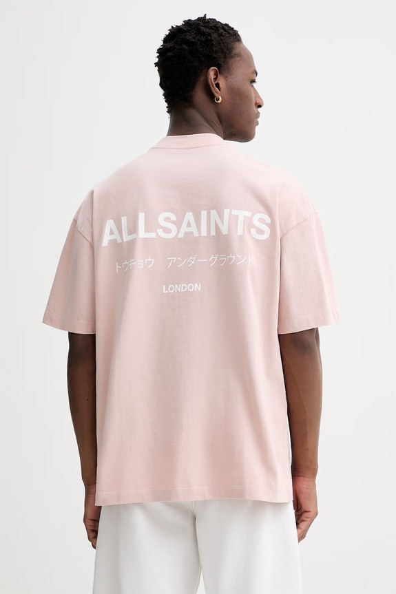 AllSaints tricou oversized bărbătesc bumbăcesc roz M071PB