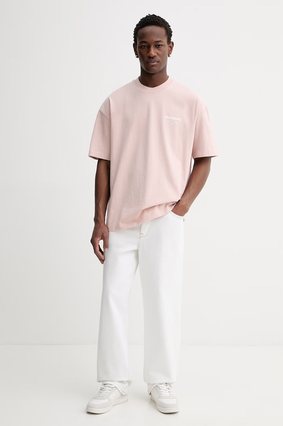 AllSaints tricou oversized bărbătesc bumbăcesc M071PB roz SS26