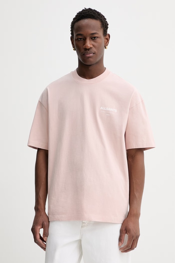 Îmbrăcăminte AllSaints tricou oversized bărbătesc bumbăcesc M071PB roz