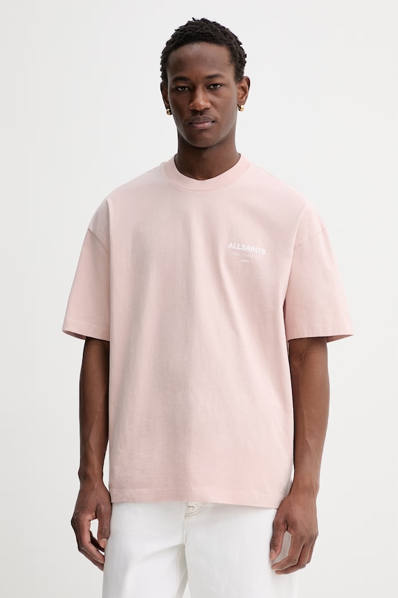 Îmbrăcăminte AllSaints tricou oversized bărbătesc bumbăcesc M071PB roz