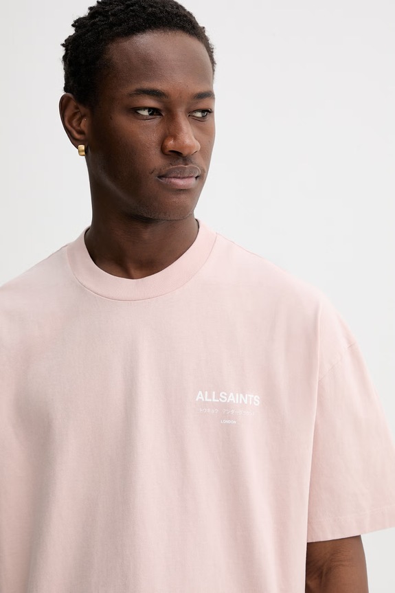 AllSaints tricou oversized bărbătesc bumbăcesc M071PB roz