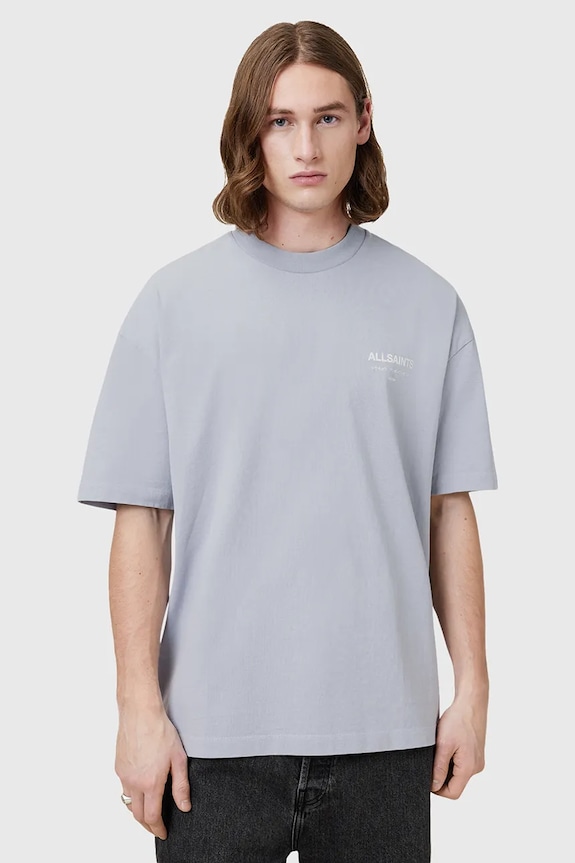 AllSaints Oversize t-shirt ανδρικό βαμβακερό στάμπα μπλε M071PB
