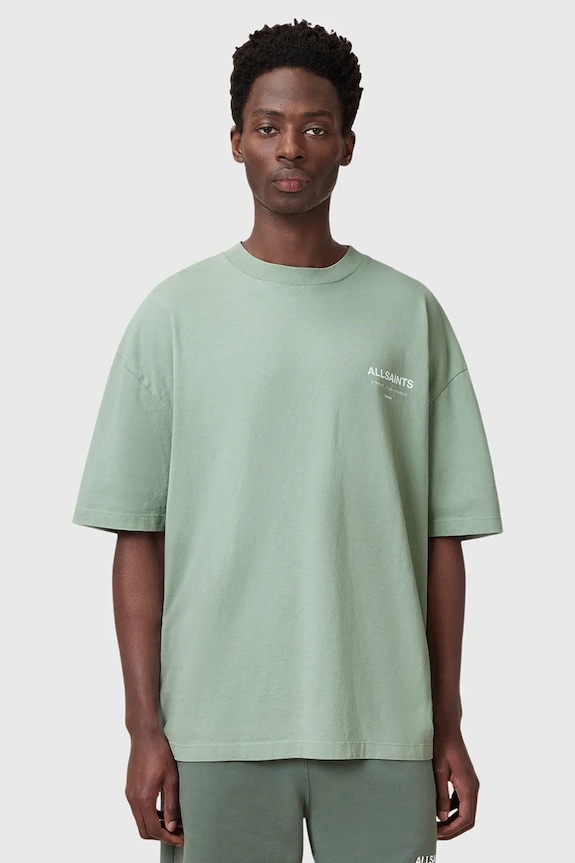 AllSaints tricou oversized bărbătesc bumbac print verde M071PB
