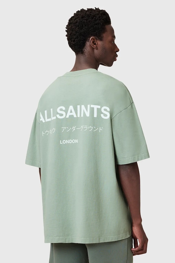 AllSaints tricou oversized bărbătesc bumbac M071PB verde SS26