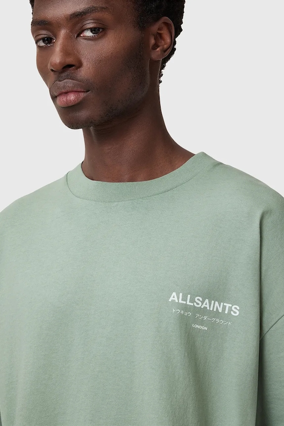 AllSaints tricou oversized bărbătesc bumbac verde M071PB