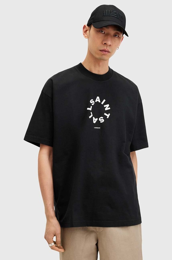 AllSaints t-shirt bawełniany TIERRA SS CREW nadruk czarny M072PB