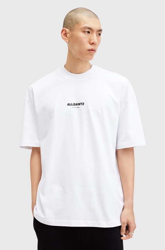 Βαμβακερό μπλουζάκι AllSaints SUBVERSE στάμπα λευκό M074PB