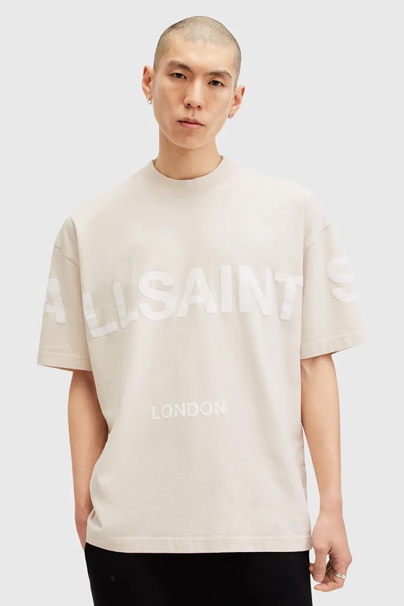 Βαμβακερό μπλουζάκι AllSaints BIGGY στάμπα μπεζ M088PB