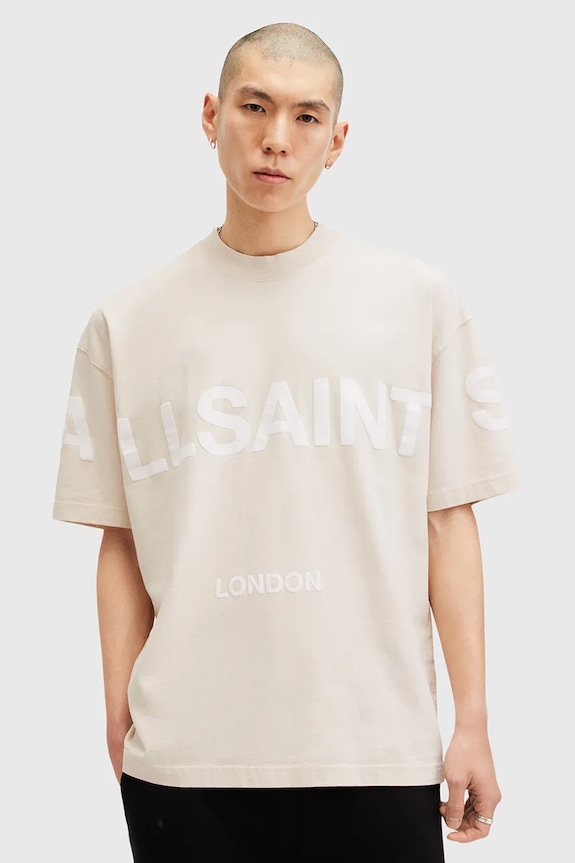 Βαμβακερό μπλουζάκι AllSaints BIGGY στάμπα μπεζ M088PB