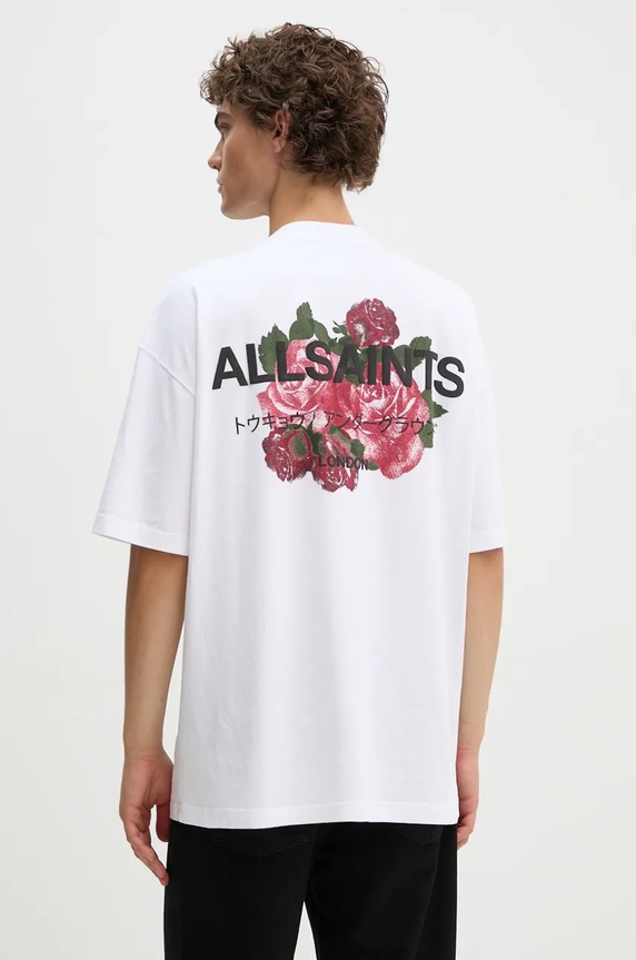 Bavlněné tričko AllSaints kulatý bílá M092PB