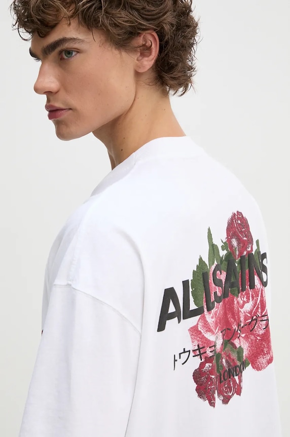 Bavlněné tričko AllSaints M092PB bílá