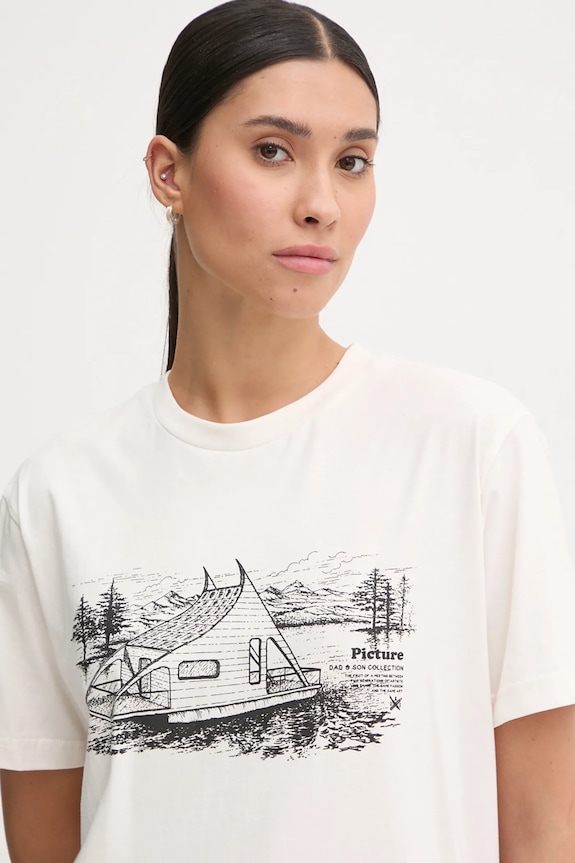 Picture tricou din bumbac D&S Boathouse print bej MTS1190